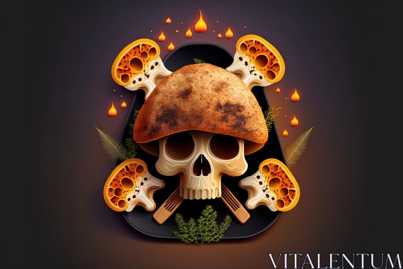 Captivating Skull and Mushroom Composition | Hyperrealistic Art AI Image
