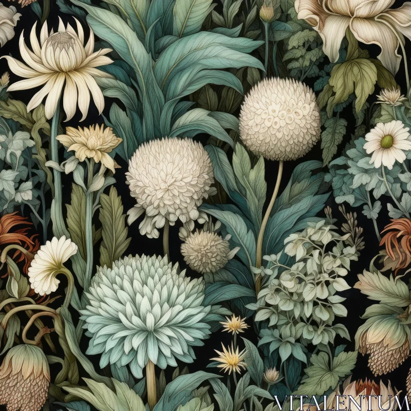Dark Floral Seamless Pattern - Vintage Flowers AI Image