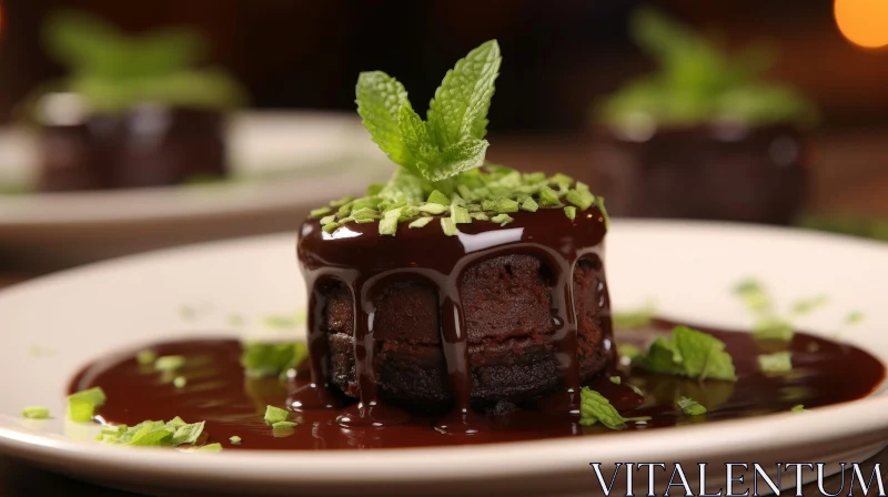 Decadent Chocolate Cake with Mint Leaf | Food Photography AI Image