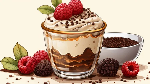 Delicious Chocolate Raspberry Dessert on Beige Background