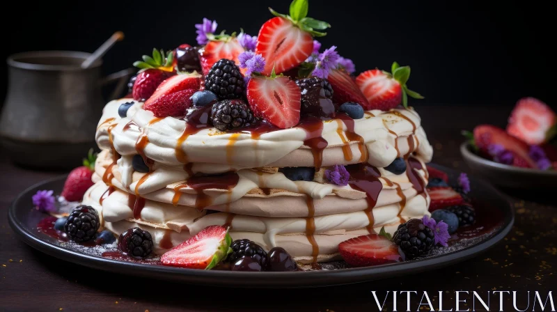 AI ART Delicious Pavlova Dessert with Fresh Fruits