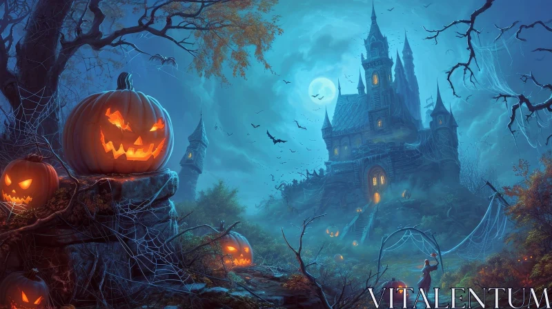Eerie Haunted Castle Illustration for Halloween AI Image