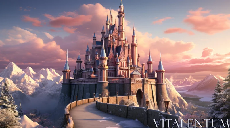 Enchanting Fairytale Castle in Winter Wonderland AI Image