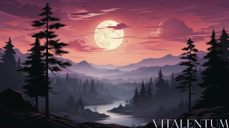 Enchanting Forest Moonlight Scene AI Image