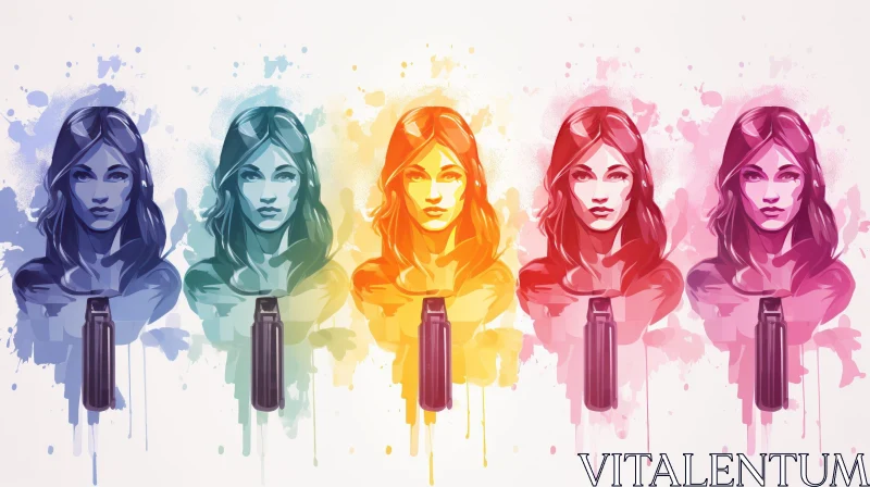 Ethereal Watercolor Painting of Five Young Women AI Image