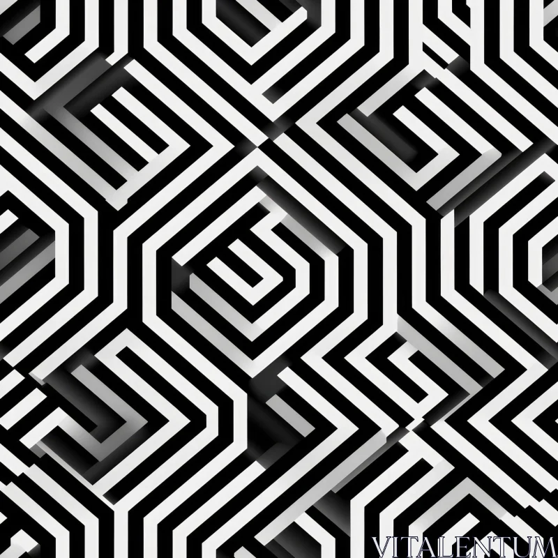 Geometric Black and White Hexagon Pattern AI Image