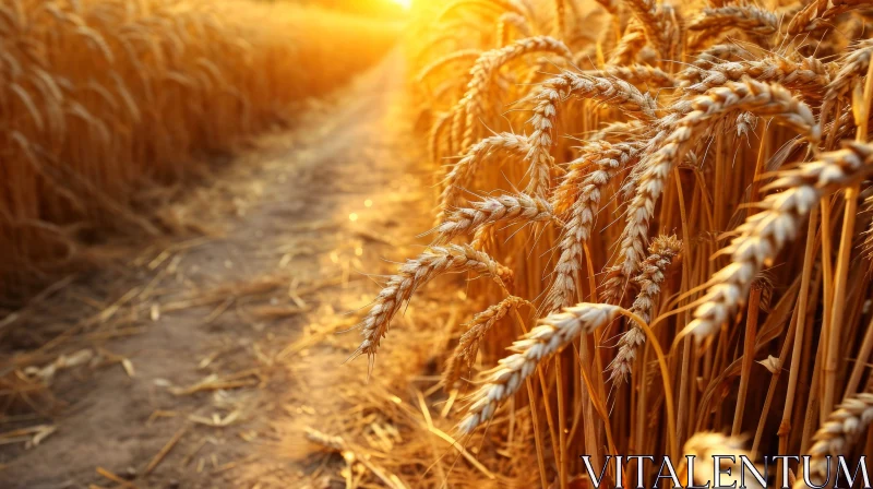 Golden Wheat Field Path: A Serene Nature Image AI Image