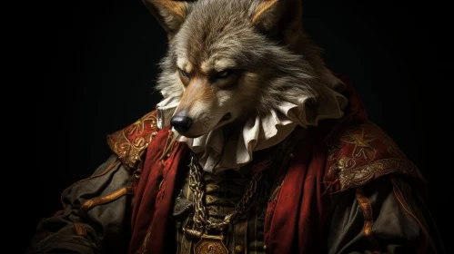 Intense Wolf Portrait in Red and Gold