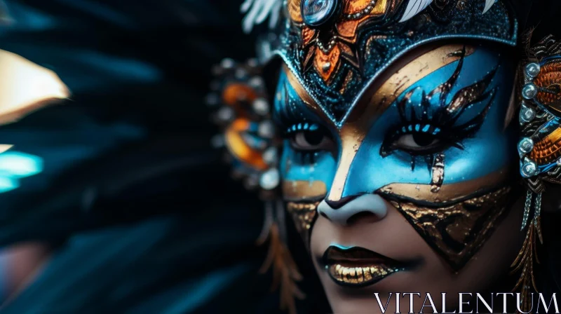 Intense Woman Portrait with Feather Headdress and Face Paint AI Image