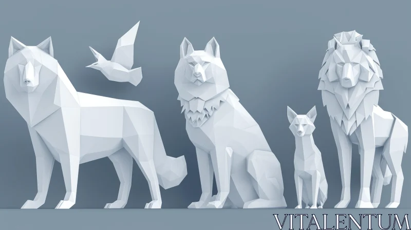 Majestic 3D Rendering of Wolf, Fox, Lion, and Bird AI Image