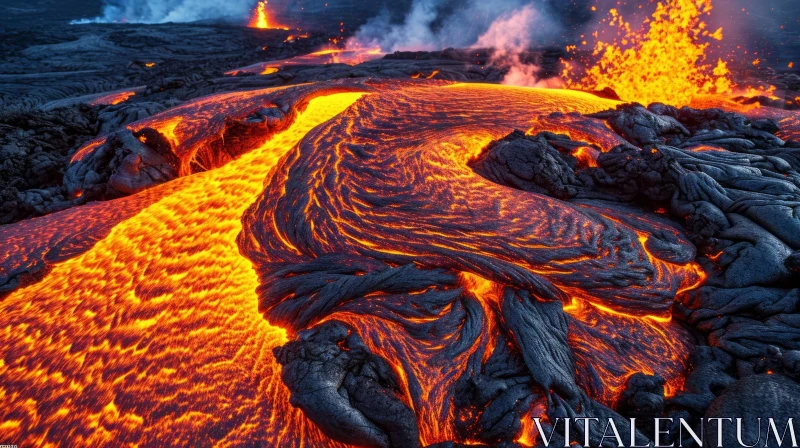 Molten Lava Flowing from Volcano - A Captivating Natural Phenomenon AI Image