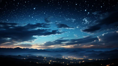 Night Landscape with Starry Sky and Mountains