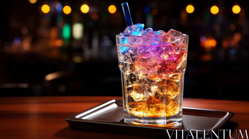 Refreshing Cocktail with Ice Cubes on Bar Counter AI Image