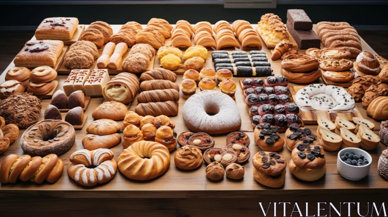 Rustic Assortment of Buns and Pastries on a Wooden Table AI Image