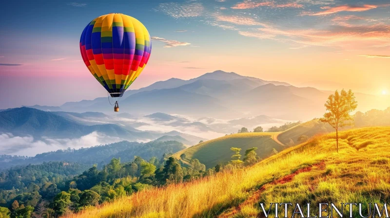 Serene Hot Air Balloon Landscape Photography AI Image