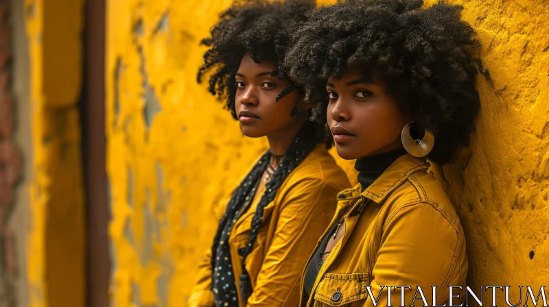 Serious Young Women in Yellow Jackets - African Descent - Curly Hair AI Image