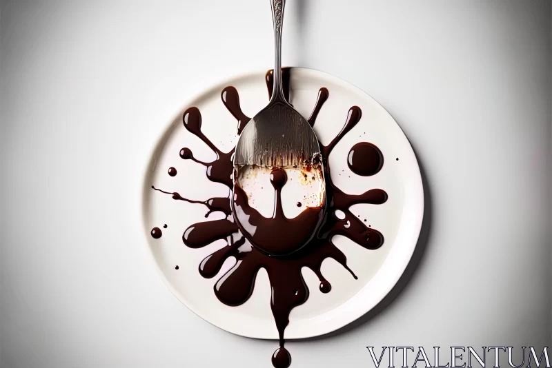 AI ART Spoon with Dripping Chocolate - Monochromatic Masterpiece