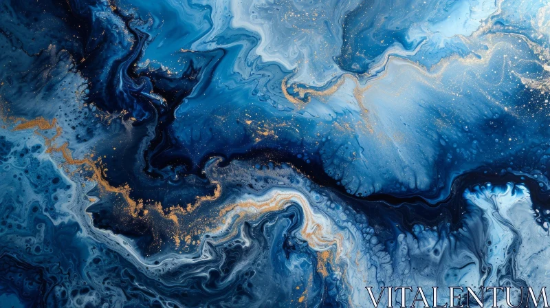 Blue and Gold Abstract Painting - Fluid and Vibrant Artwork AI Image