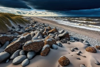Captivating Stormy Skies over Gravel Sand Beach
