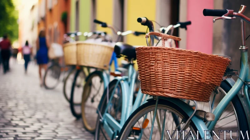Colorful Urban Bicycles in Vibrant Setting AI Image