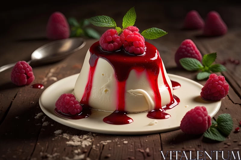 Delicious Raspberry Pudding with Syrup | Realistic Still Life AI Image