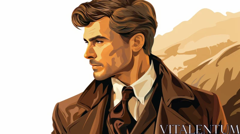 AI ART Handsome Man Portrait in Brown Coat and Tie