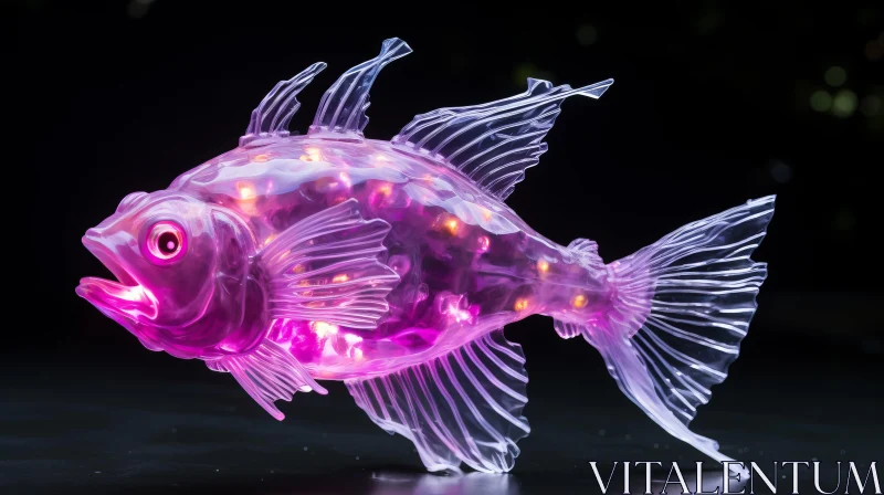 Illuminated Pink Fish Miniature - A Glowwave Sculpture AI Image