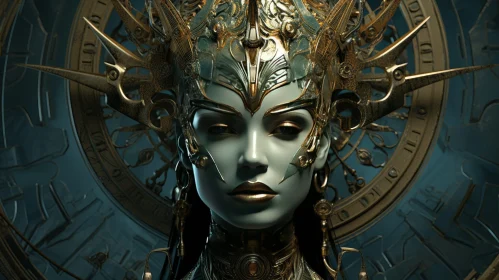 Intricate Woman Portrait with Metal Headdress