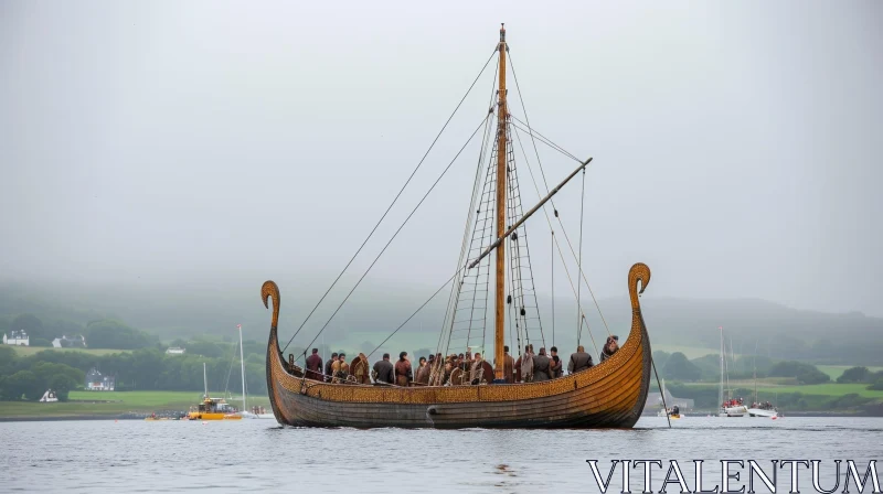 Majestic Viking Ship Sailing on Serene Waters AI Image
