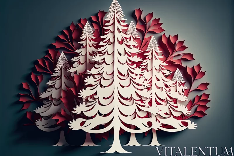 Nature-Inspired Paper Christmas Tree - Detailed Botanical Illustrations AI Image