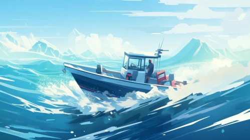 Speedboat Racing in Rough Sea Painting