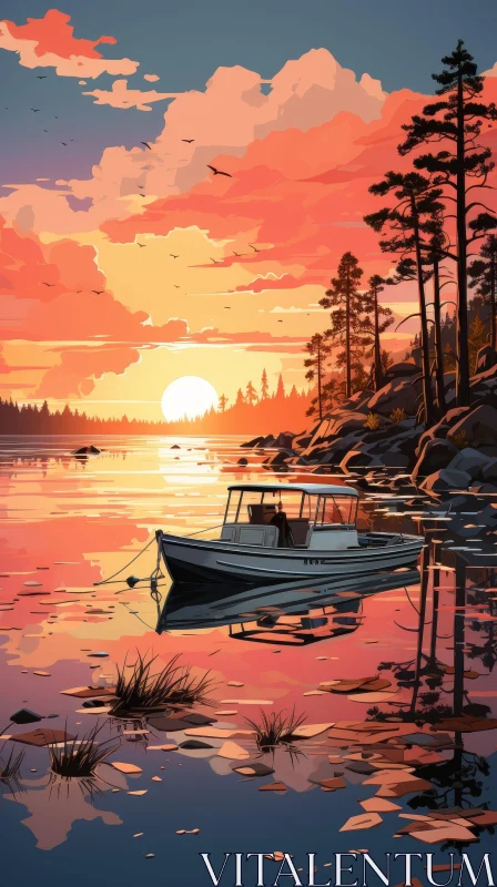 AI ART Tranquil Sunset Lake Landscape