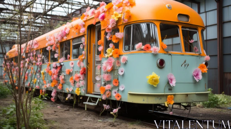 Whimsical Florals: A Flower-Decorated Tram in Pastel Colors AI Image