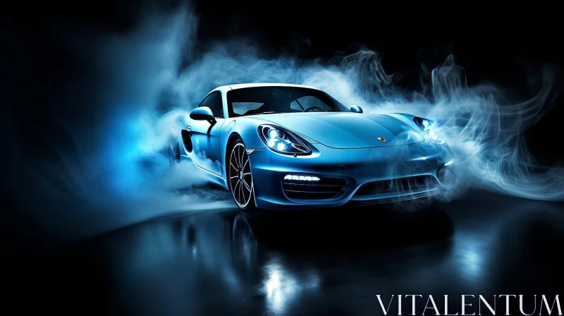 Blue Porsche 911 Carrera S Speeding Through Blue Smoke AI Image