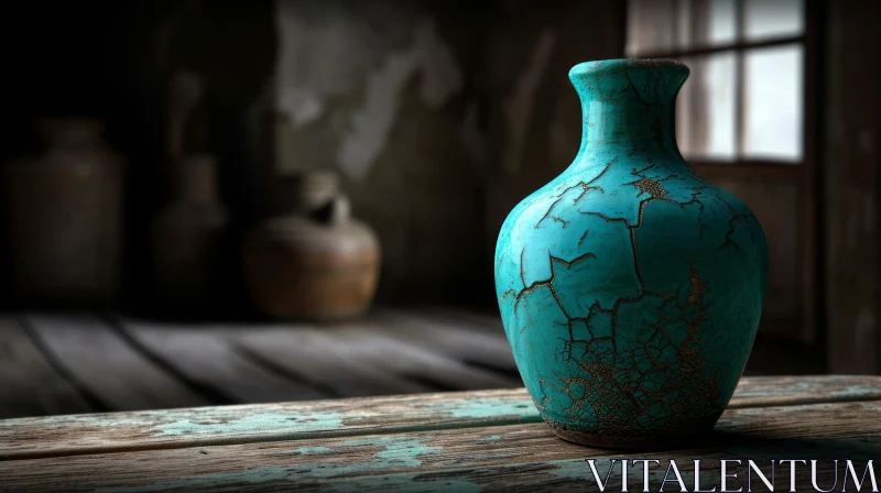 Blue Vase with Crackled Glaze - Captivating Photography AI Image