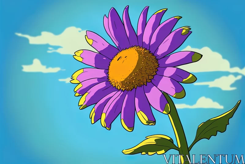 Captivating Purple Flower on Blue Sky Background | Cartoon Realism Art AI Image