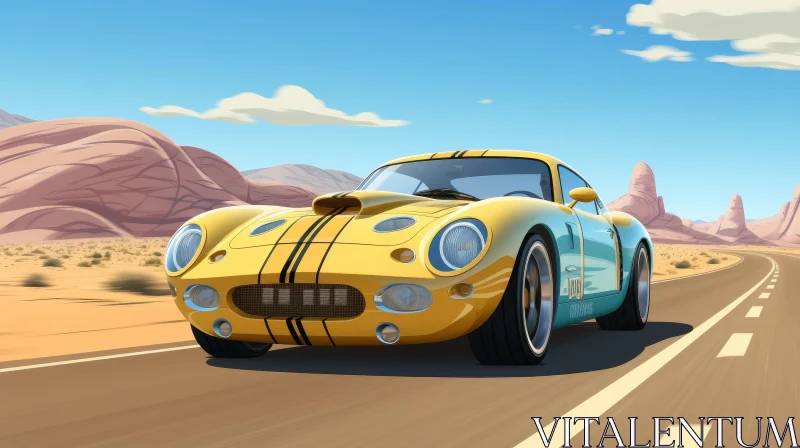 Classic Sports Car Driving Through Desert Landscape AI Image