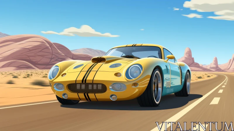AI ART Classic Sports Car Driving Through Desert Landscape