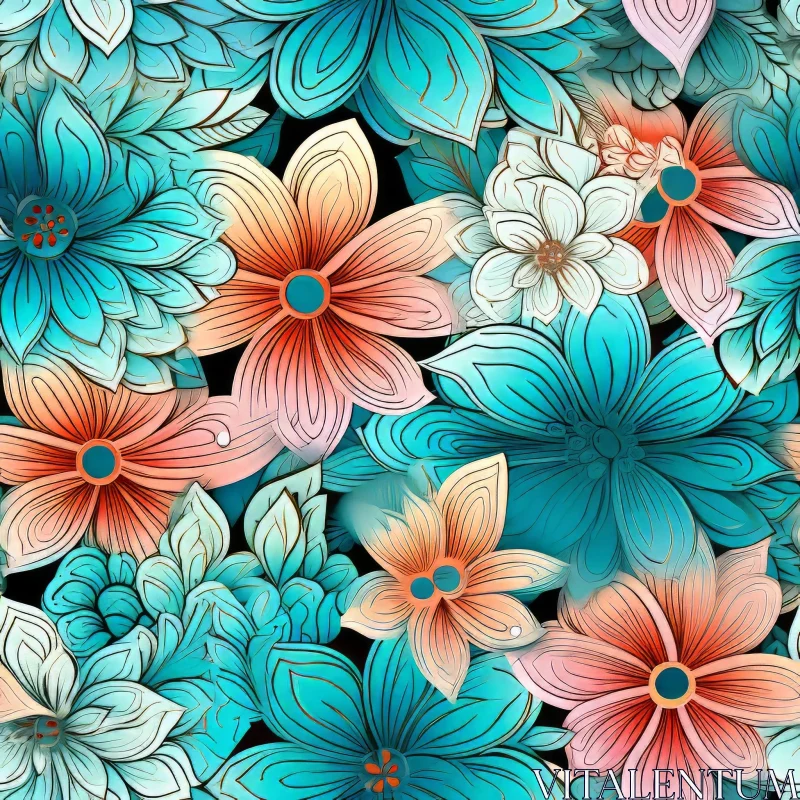 Dark Blue Floral Pattern - Texture Design AI Image