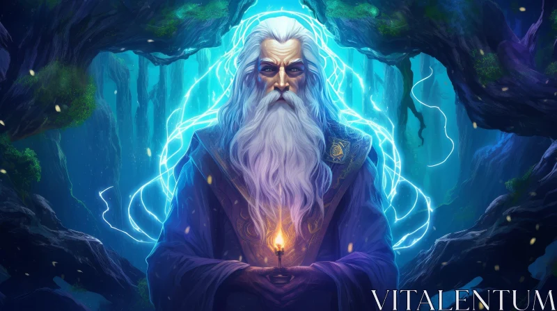 Enigmatic Wizard in Forest - Fantasy Art AI Image