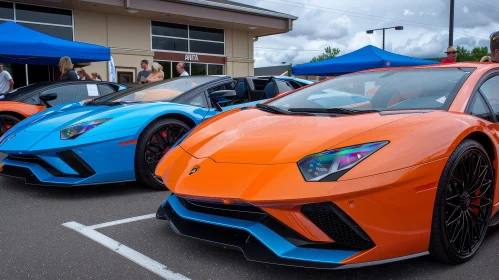 Luxury Lamborghini Sports Cars in Parking Lot