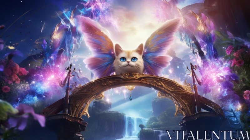 Magical Cat with Wings in Fantasy Forest AI Image