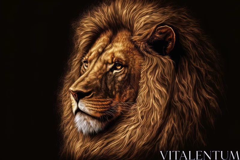 Majestic Lion Illustration on Black Background | Hyper-Detailed Portrait AI Image