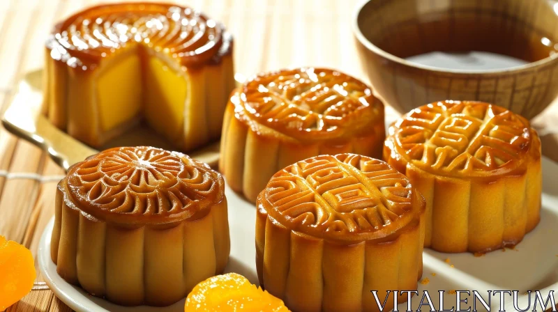 AI ART Mooncakes and Tea: Traditional Chinese Pastries