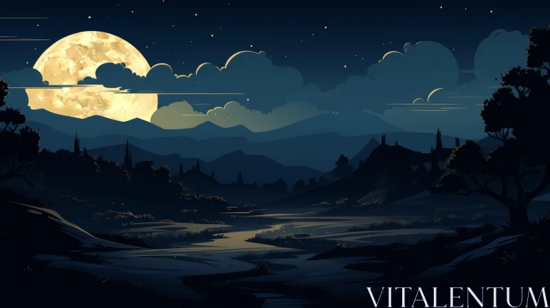AI ART Moonlit Mountain Landscape - Serene Nature Scene