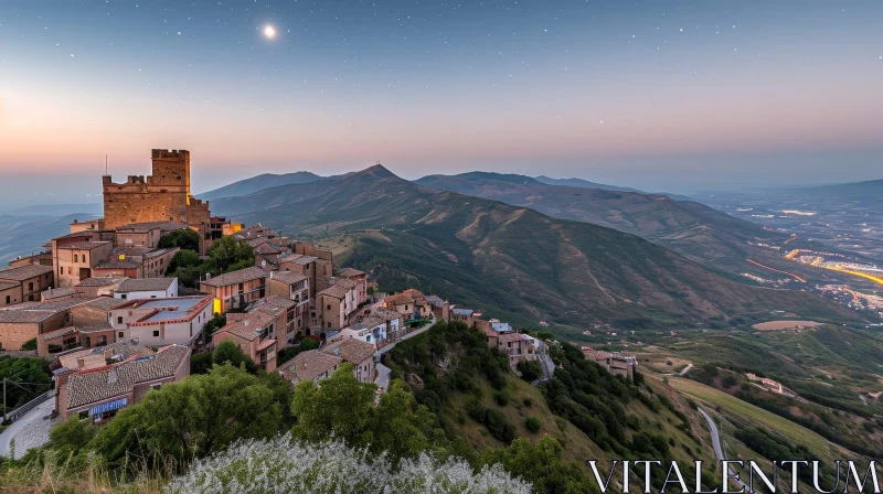 AI ART Nighttime Beauty: Hilltop Town in Italy