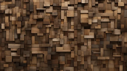 Rustic Wooden Block Wall - Textured Surface with Natural Charm