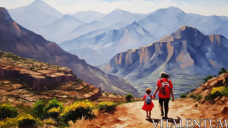 Scenic Mother and Daughter Mountain Hike AI Image