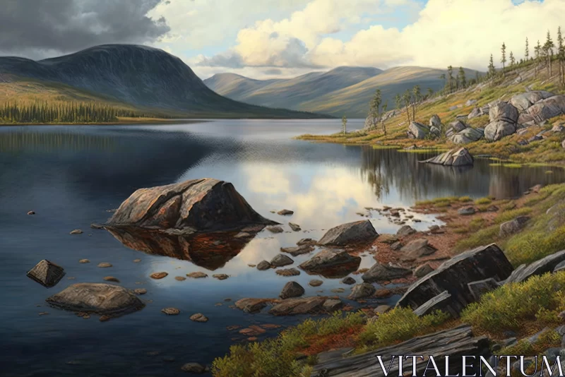 AI ART Serene Lake Painting: Realistic Hyper-Detailed Nature Art