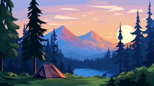 Tranquil Mountain Lake Sunset Scene